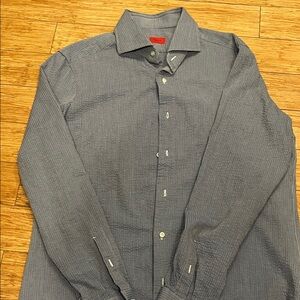 Isaia Textured Blue Casual Button Down Shirt